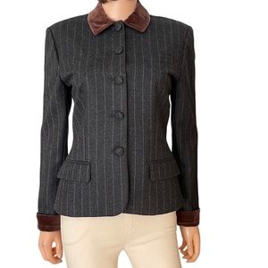 Ralph Lauren blue label gray wool pinstriped blazer w brown velvet collar